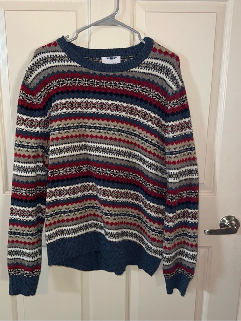 Old Navy Multicolor Fair Isle Crewneck Sweater - Navy, Red, Cream, Tan